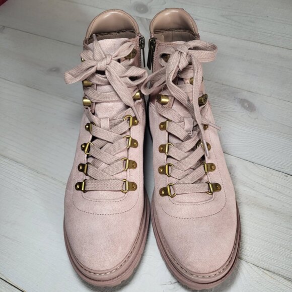 Micheal Kors Women's Leather Combat Hiking Style Logo Ankle Boot Preppy - Picture 2 of 6